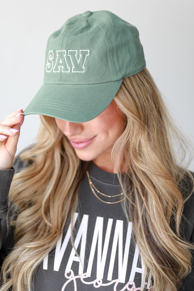 green SAV Embroidered Hat close up