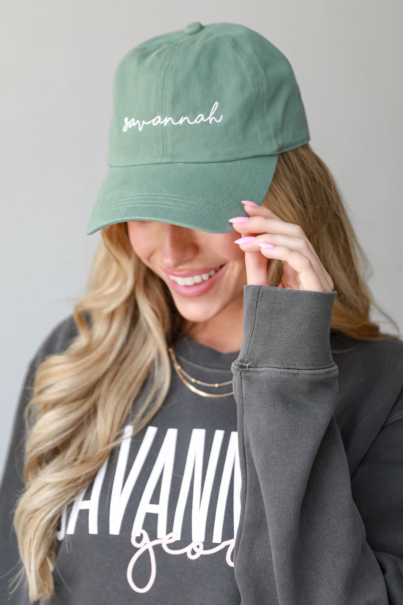 green Savannah Embroidered Hat on model