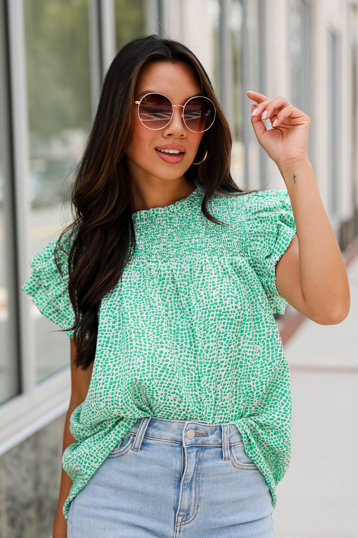 Feeling Girly Kelly Green Spotted Blouse