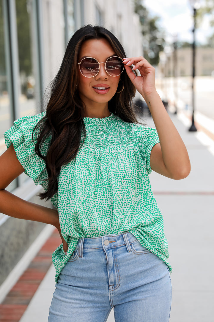 Feeling Girly Kelly Green Spotted Blouse