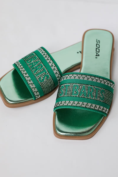 St. Barts Green Rhinestone Slide Sandals trendy shoes