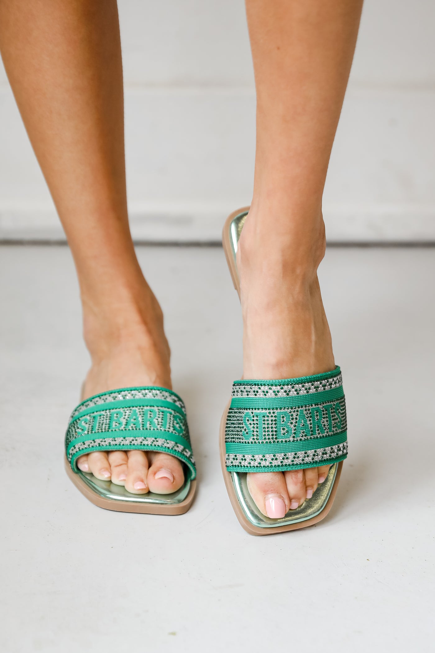 St. Barts Green Rhinestone Slide Sandals summer sandals