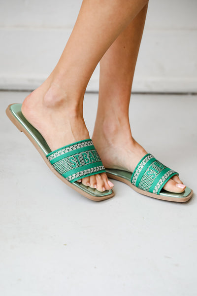 St. Barts Green Rhinestone Slide Sandals cute sandals