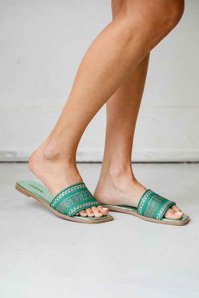 womens St. Barts Green Rhinestone Slide Sandals