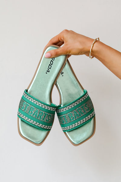 cute St. Barts Green Rhinestone Slide Sandals