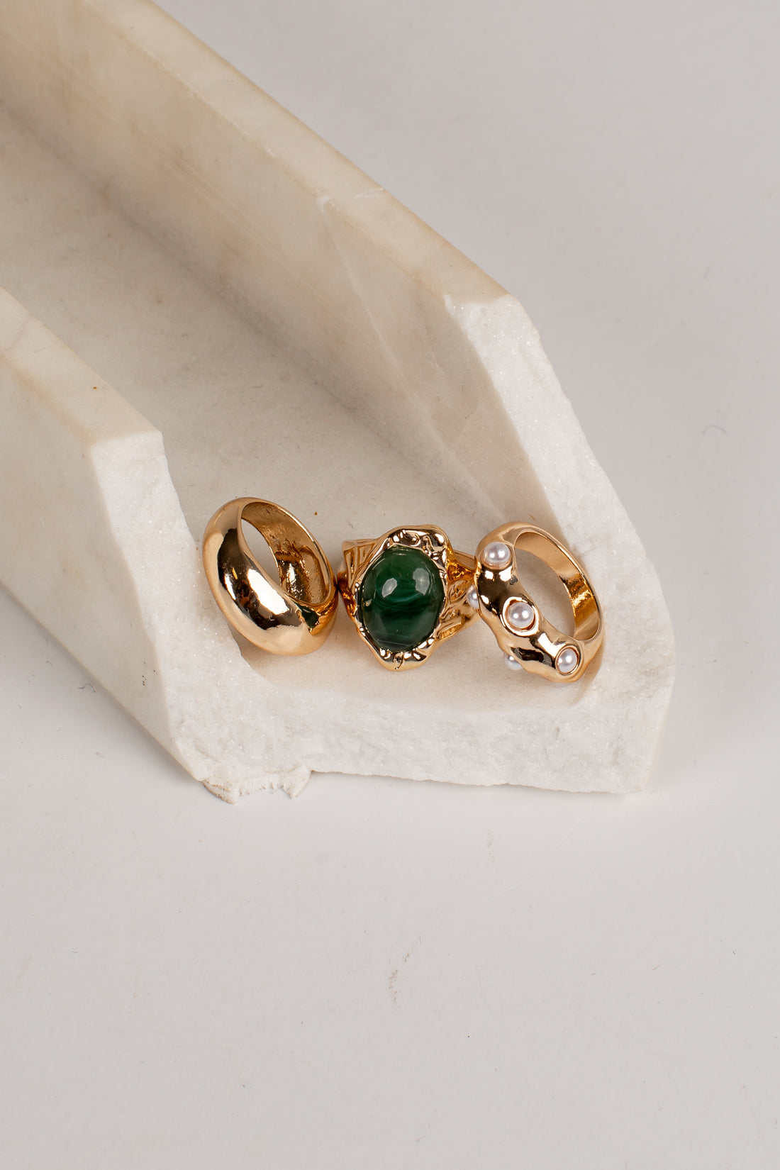 Adair Gold Green Stone Ring Set