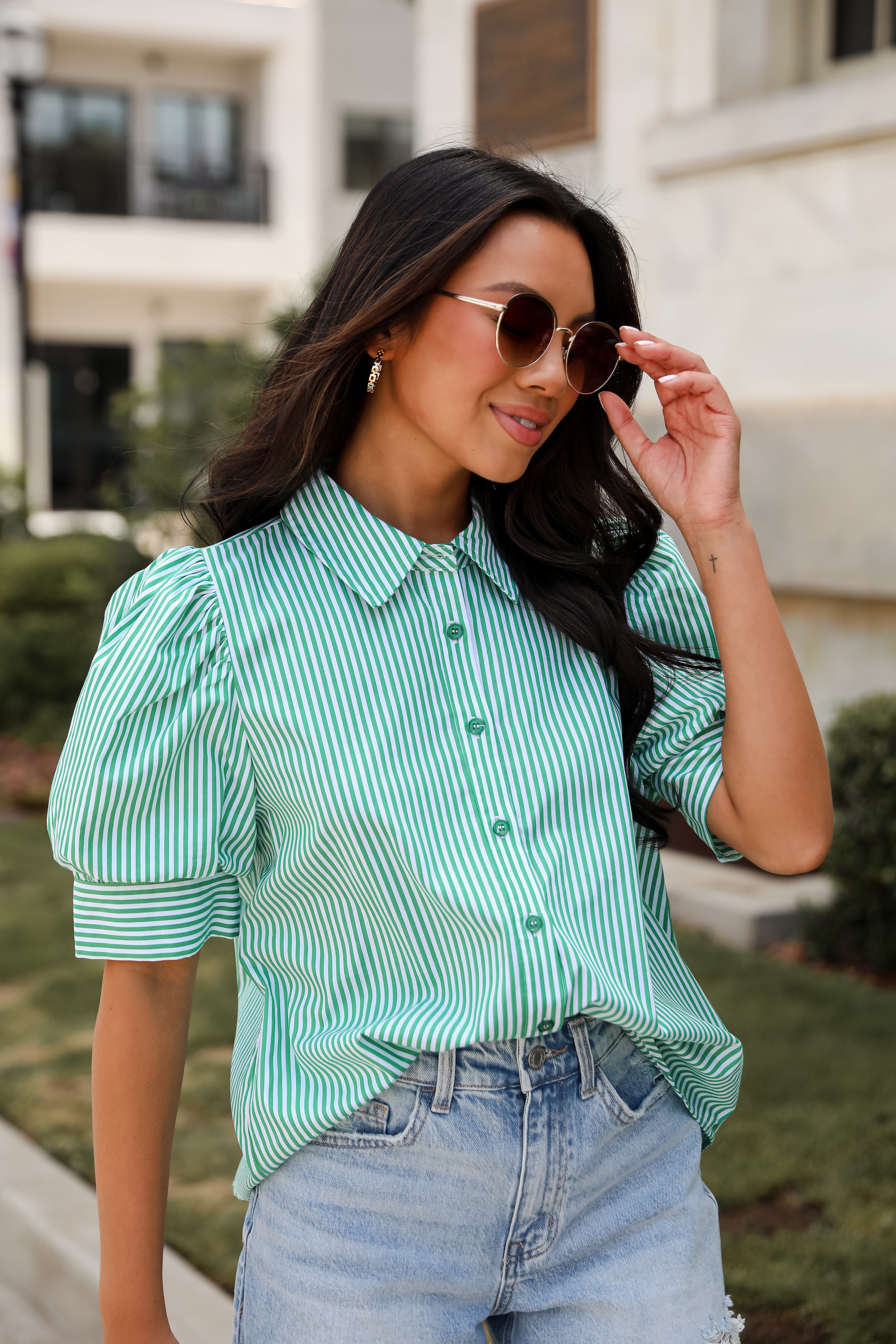 Authentic Sweetness Green Striped Blouse