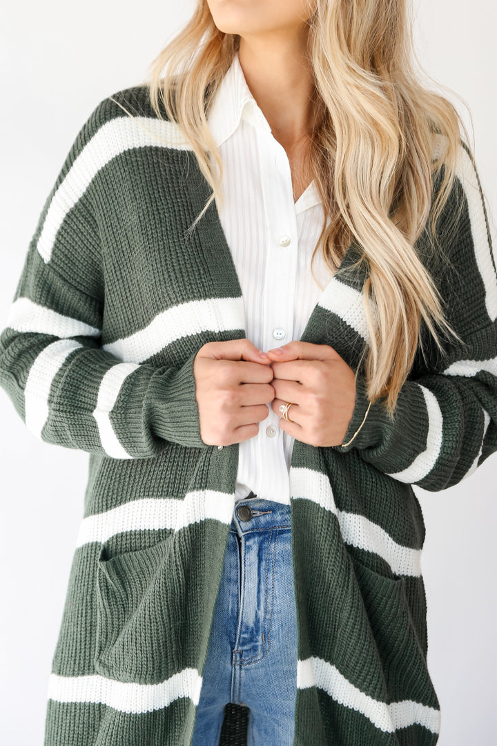 oversized Green Striped Longline Cardigan