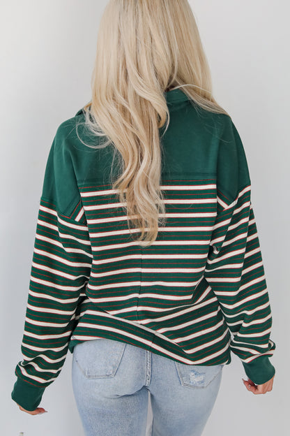 Confirmed Vibe Hunter Green Striped Collared Top