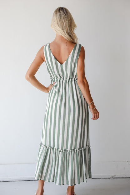 Sophisticated Composure Green Striped Maxi Dress