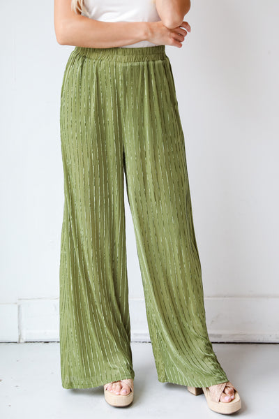 trendy Green Velvet Stripe Pants