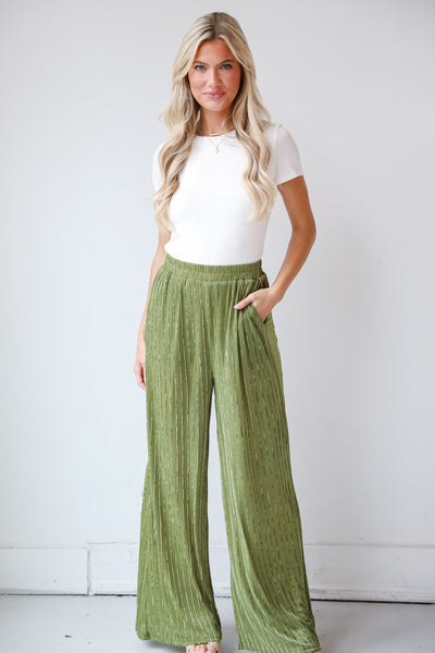 Green Velvet Stripe Pants for women