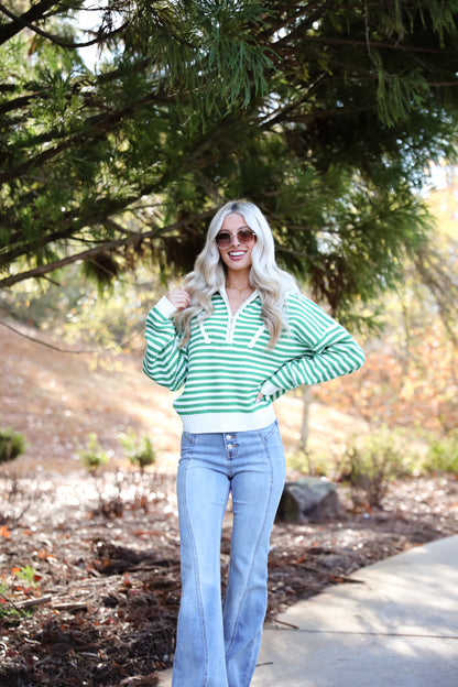 Beloved Presence Striped Quarter Zip Sweater