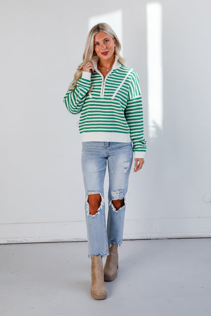 Beloved Presence Striped Quarter Zip Sweater