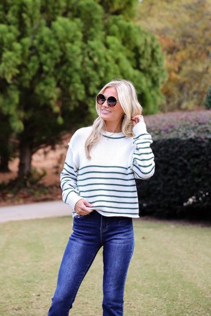 Chic Outcome Green Striped Sweater