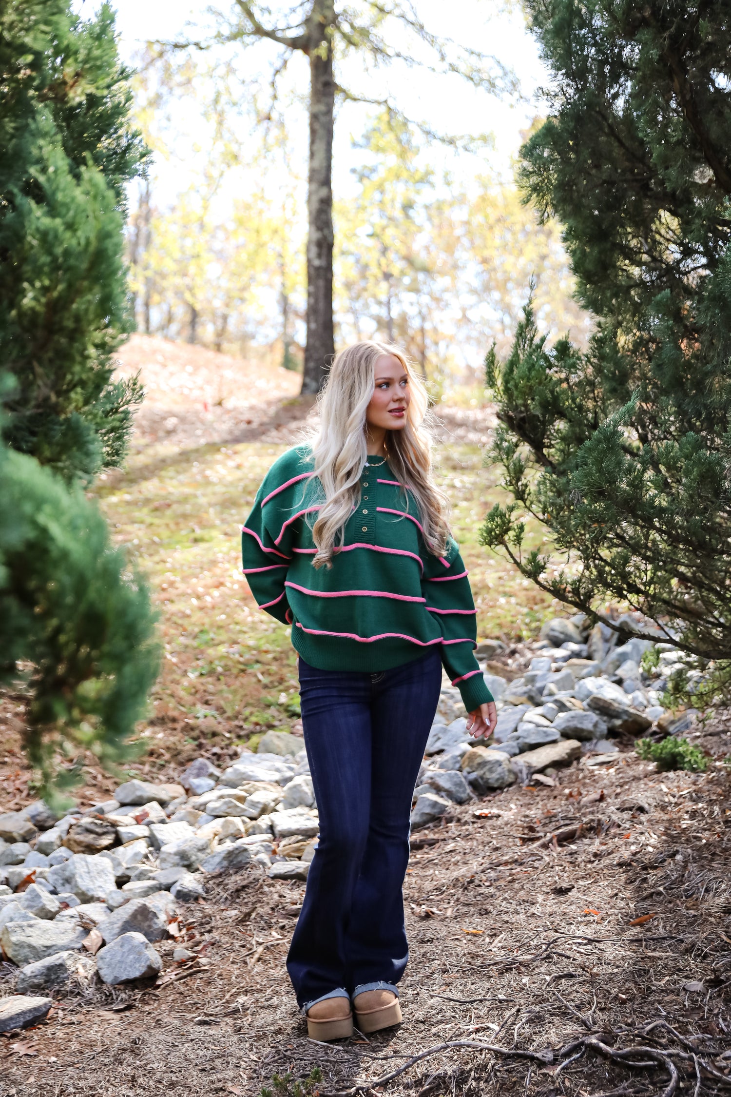 Memorably Stylish Hunter Green Striped Sweater