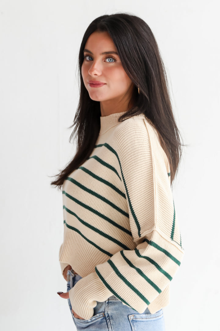 Comfy Cuteness Green Striped Cropped Sweater