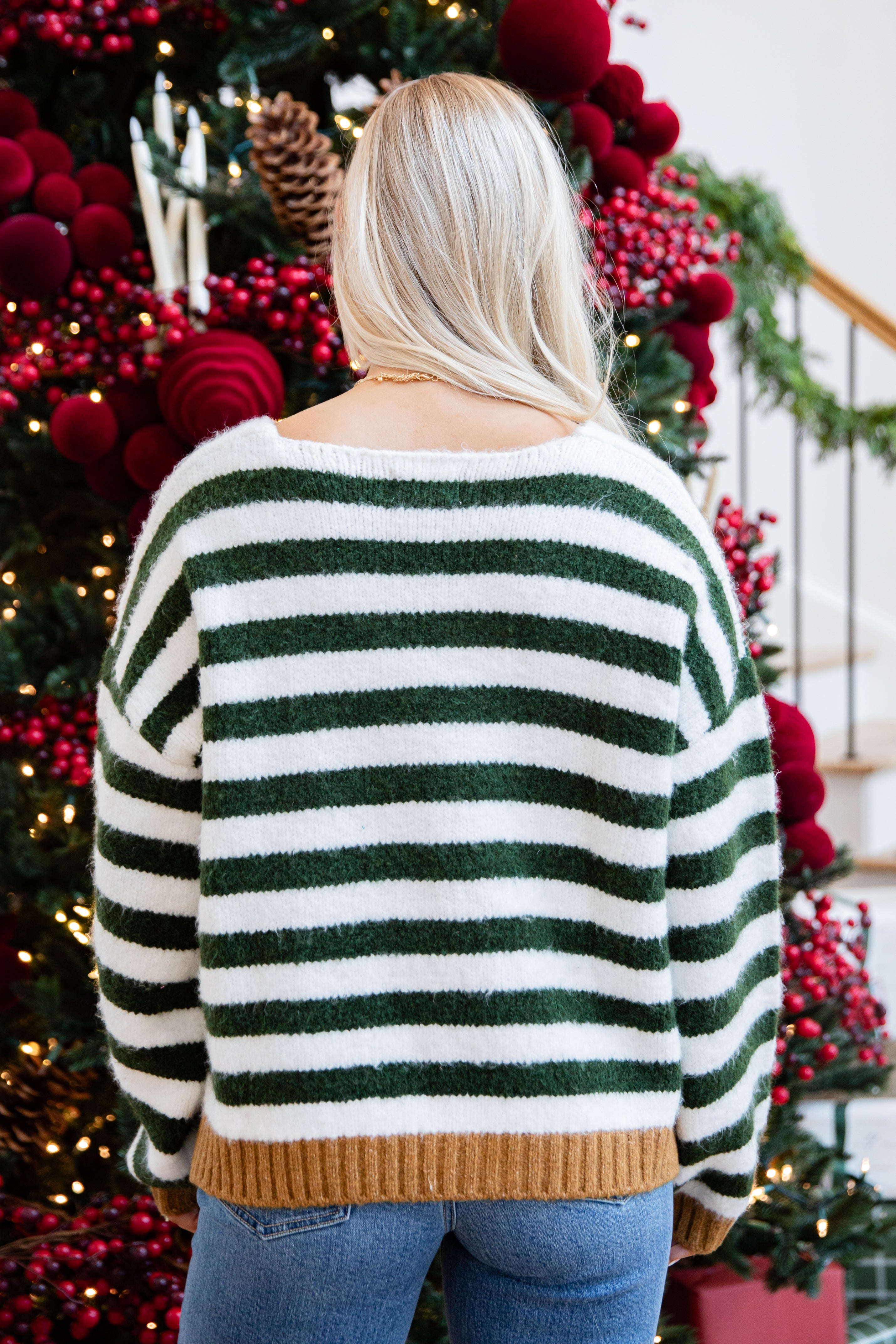 Pineview Hunter Green Striped Sweater | Trendy Women's Tops | Dress Up