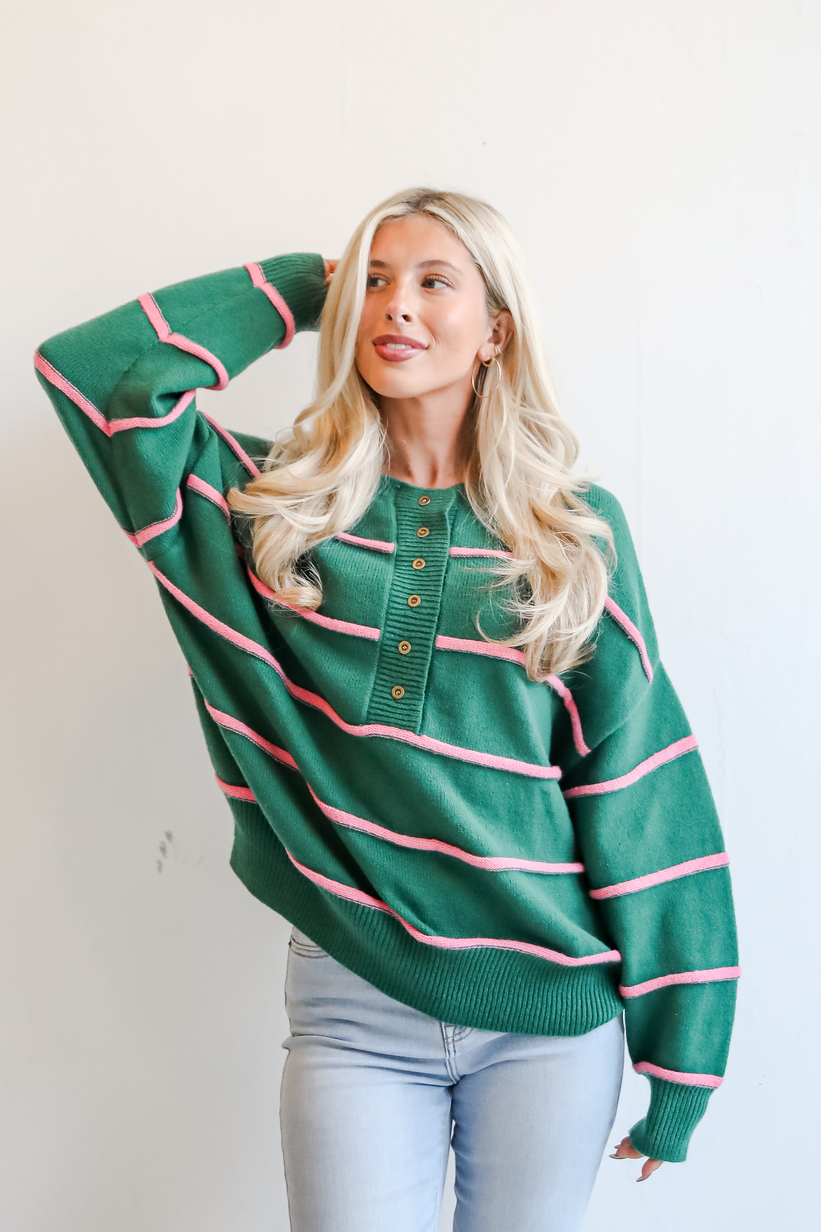 Memorably Stylish Hunter Green Striped Sweater