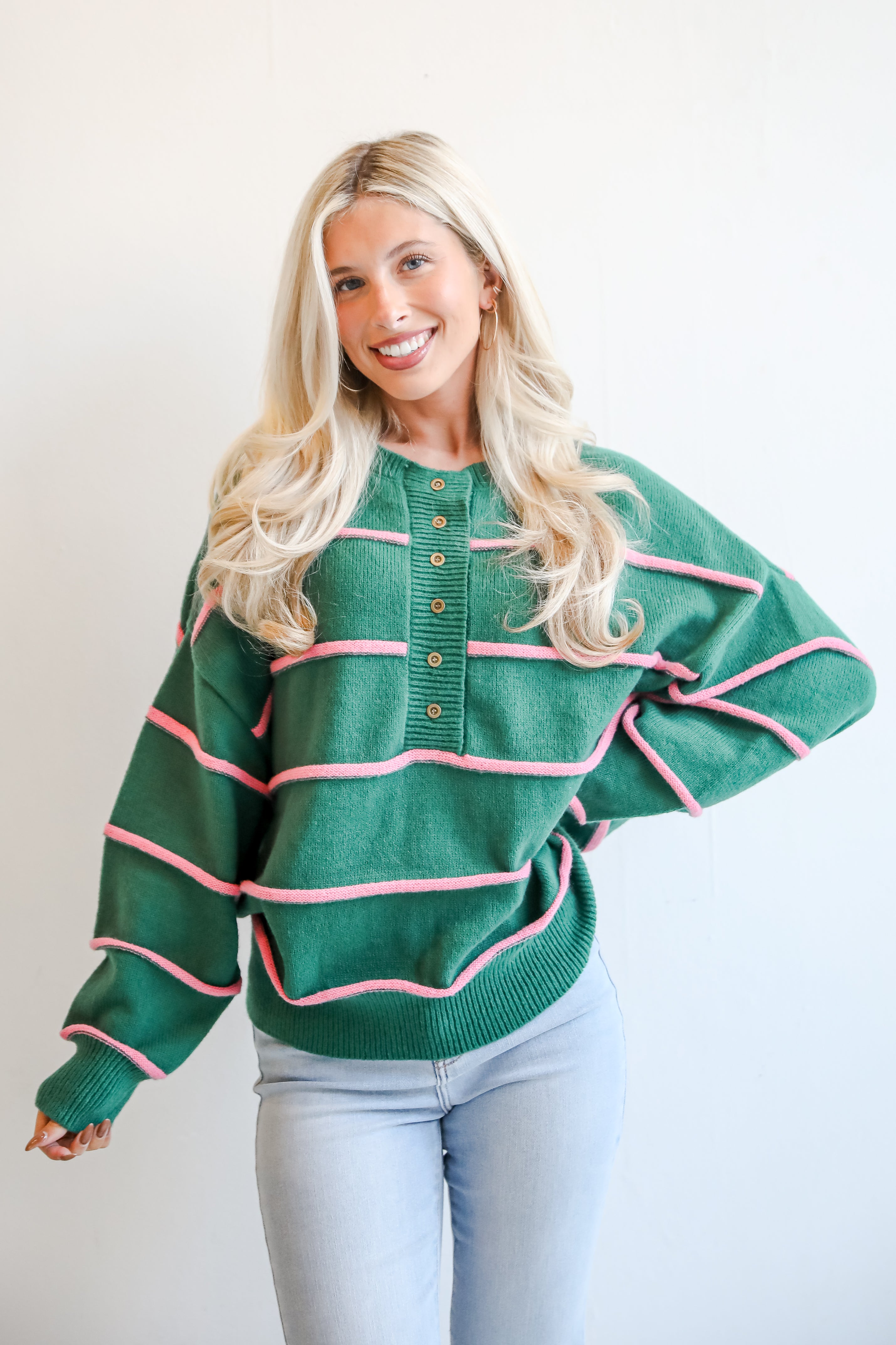 Memorably Stylish Hunter Green Striped Sweater