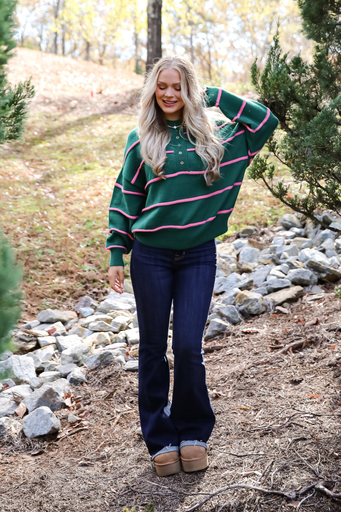 Memorably Stylish Hunter Green Striped Sweater