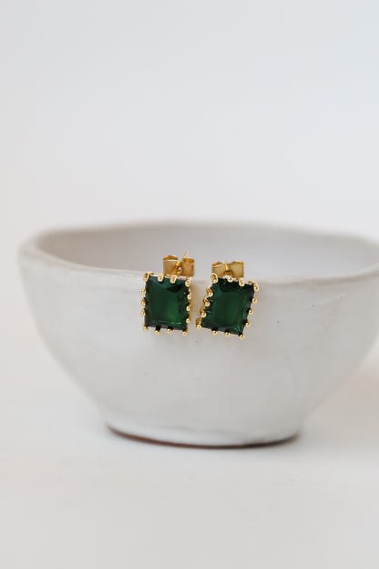 Hunter Green Gemstone Stud Earrings