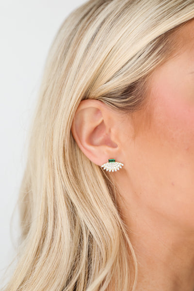 trendy Gold Rhinestone Stud Earrings