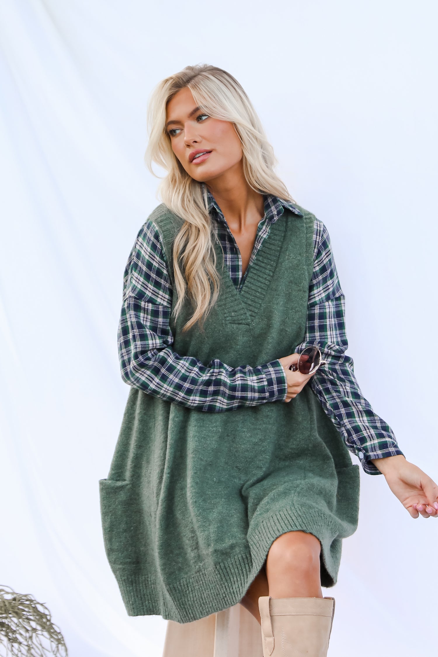 Successful Sophistication Olive Sweater Mini Dress