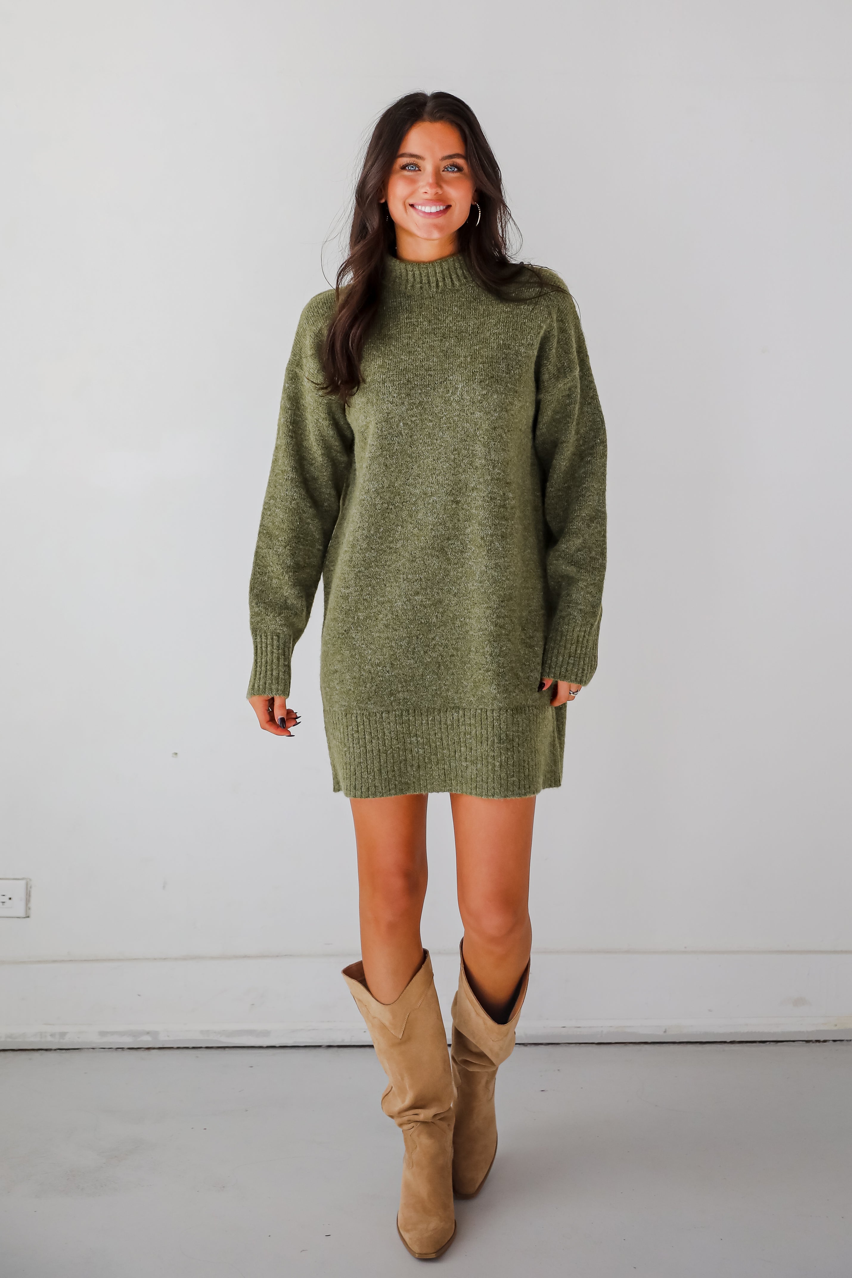 Seasonally Stylish Mock Neck Mini Sweater Dress