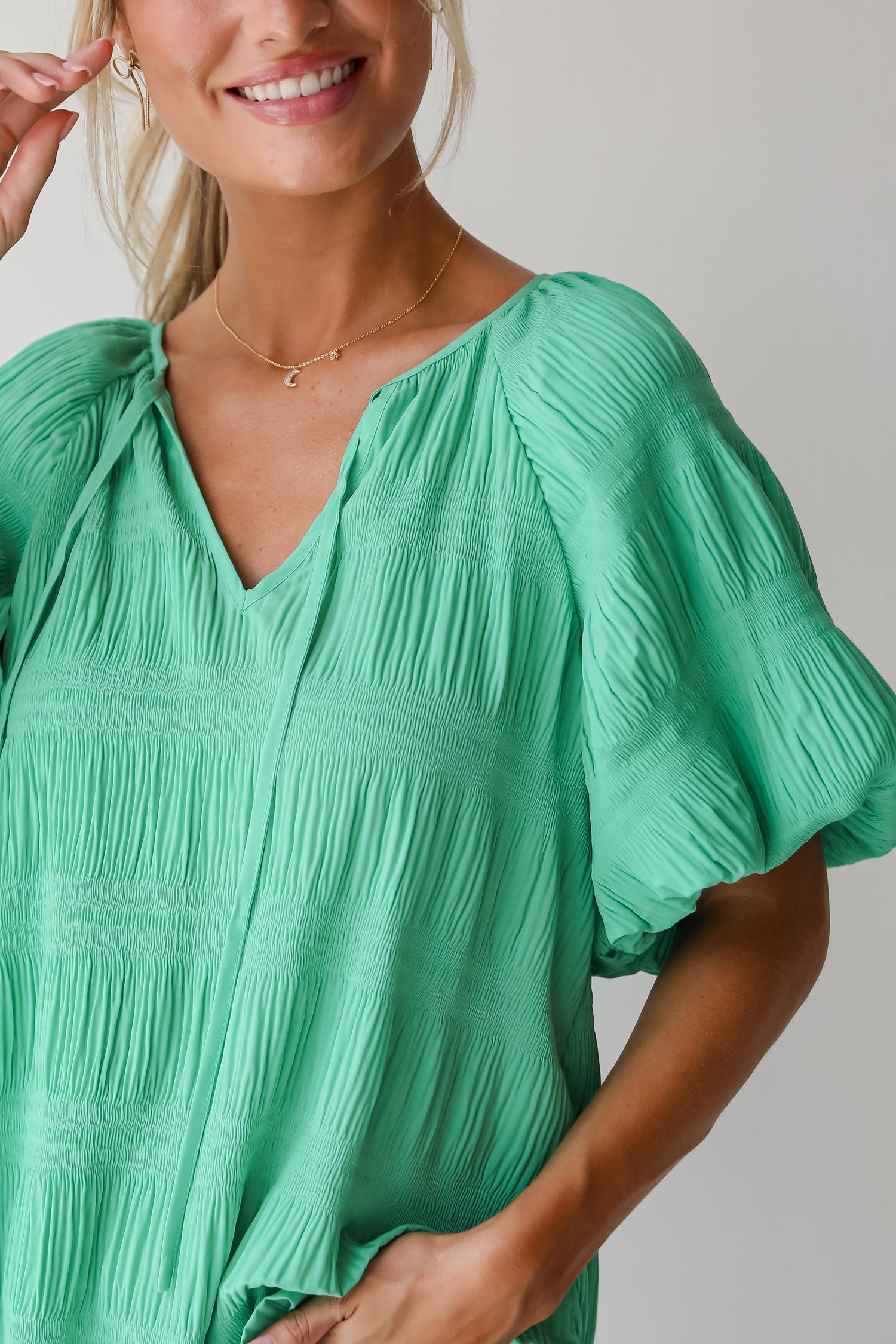 Elegant Confidence Green Textured Blouse