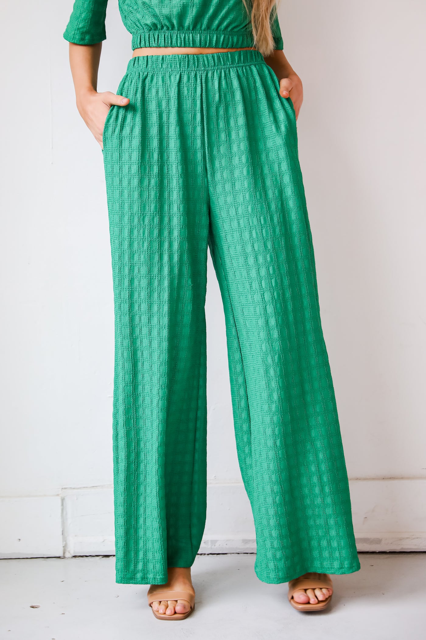 Green Textured Pants for women