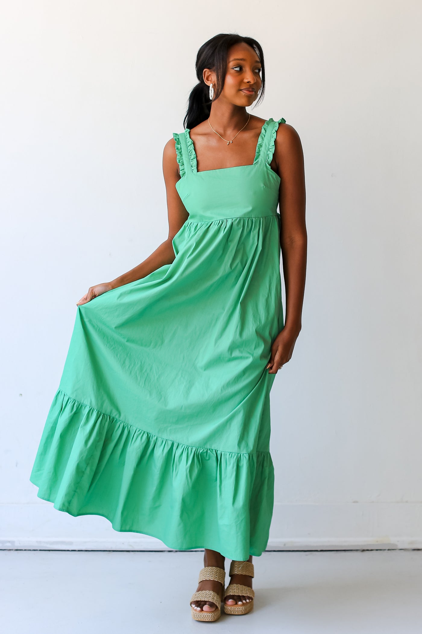 green Ruffle Maxi Dress