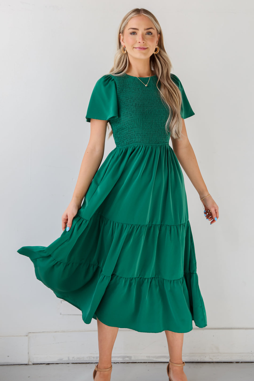 Kelly Green Tiered Maxi Dress front view