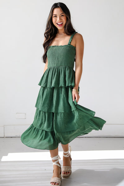 Precious Appearance Green Tiered Midi Dress trendy dresses