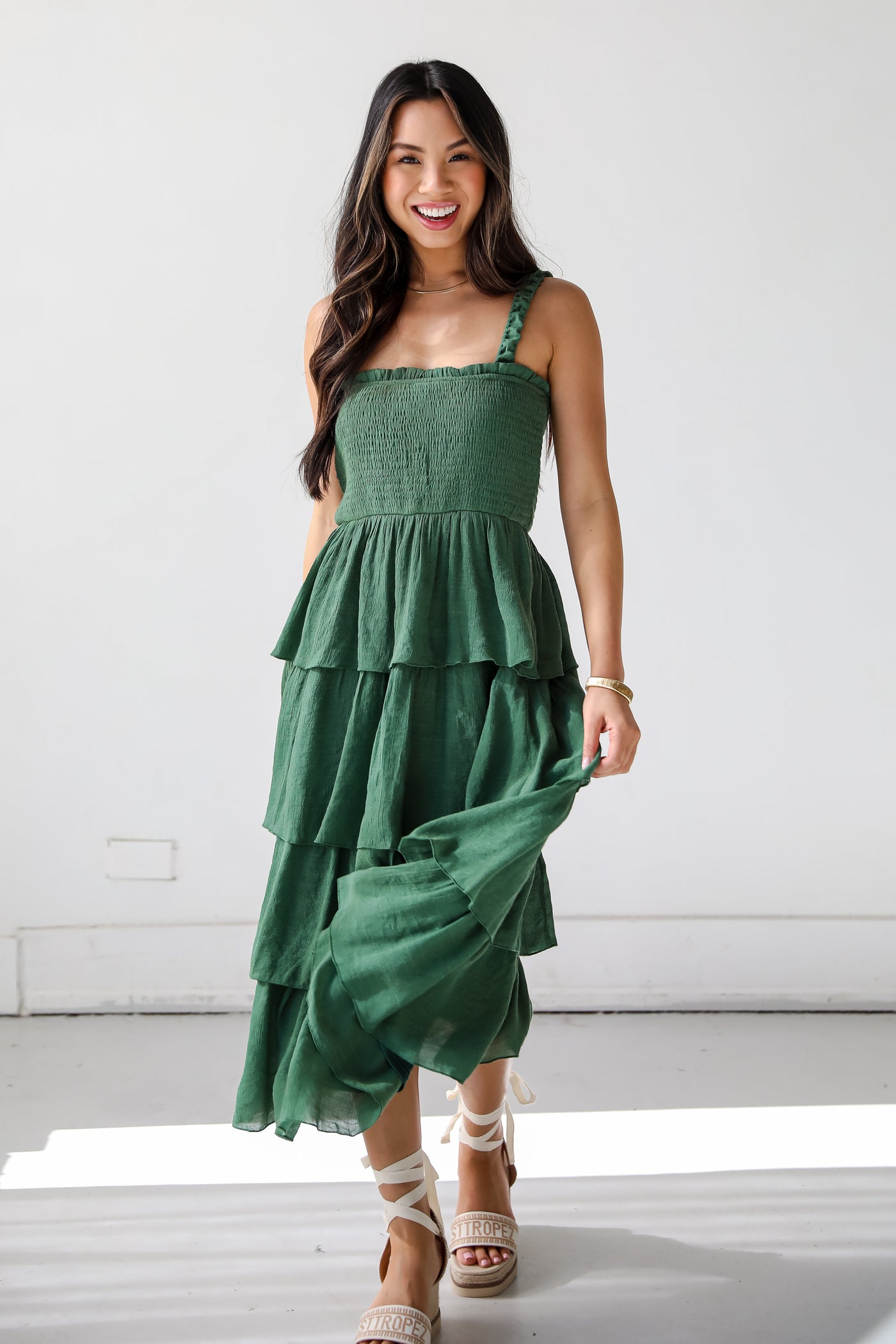 Precious Appearance Green Tiered Midi Dress spring dresses