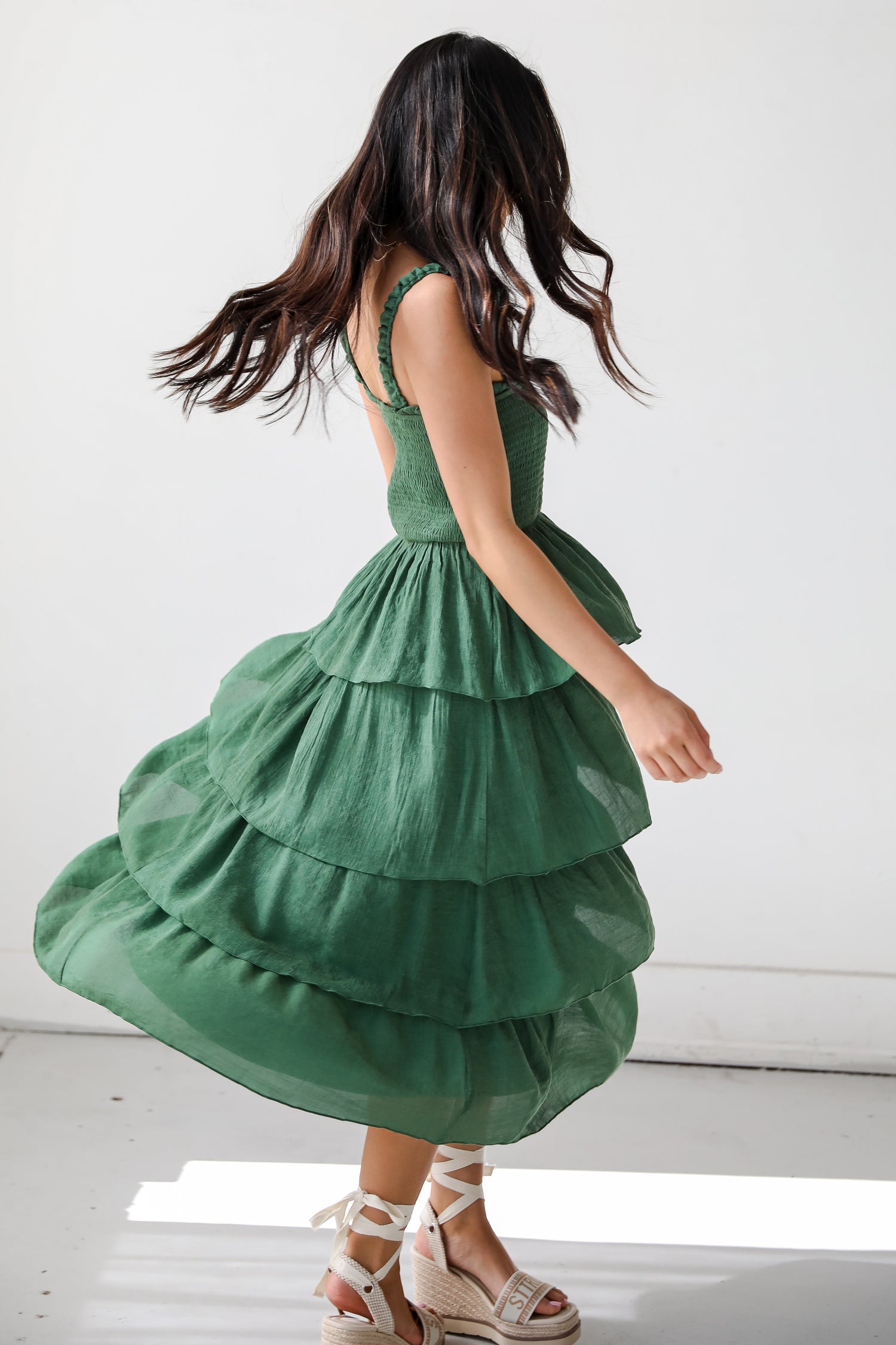 Green Tiered Midi Dress for women