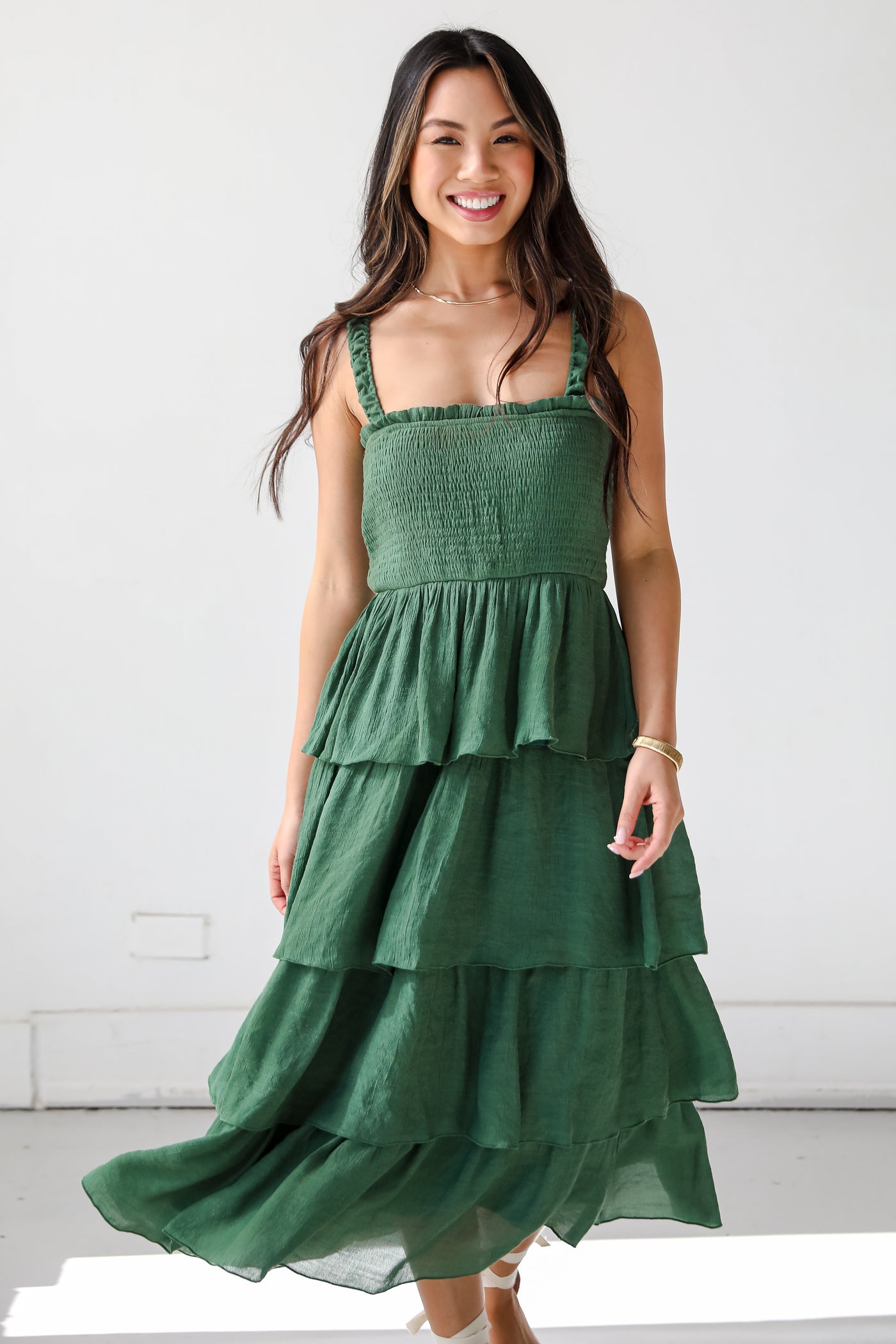 Precious Appearance Green Tiered Midi Dress