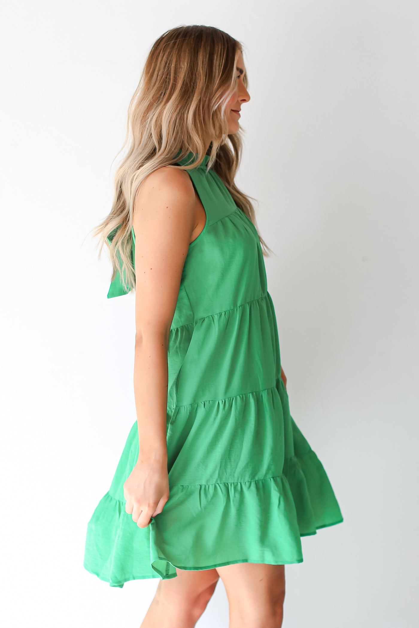 green Tiered Mini Dress side view