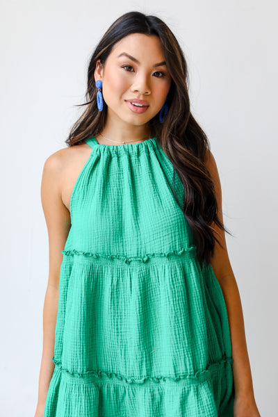 green Tiered Mini Dress close up