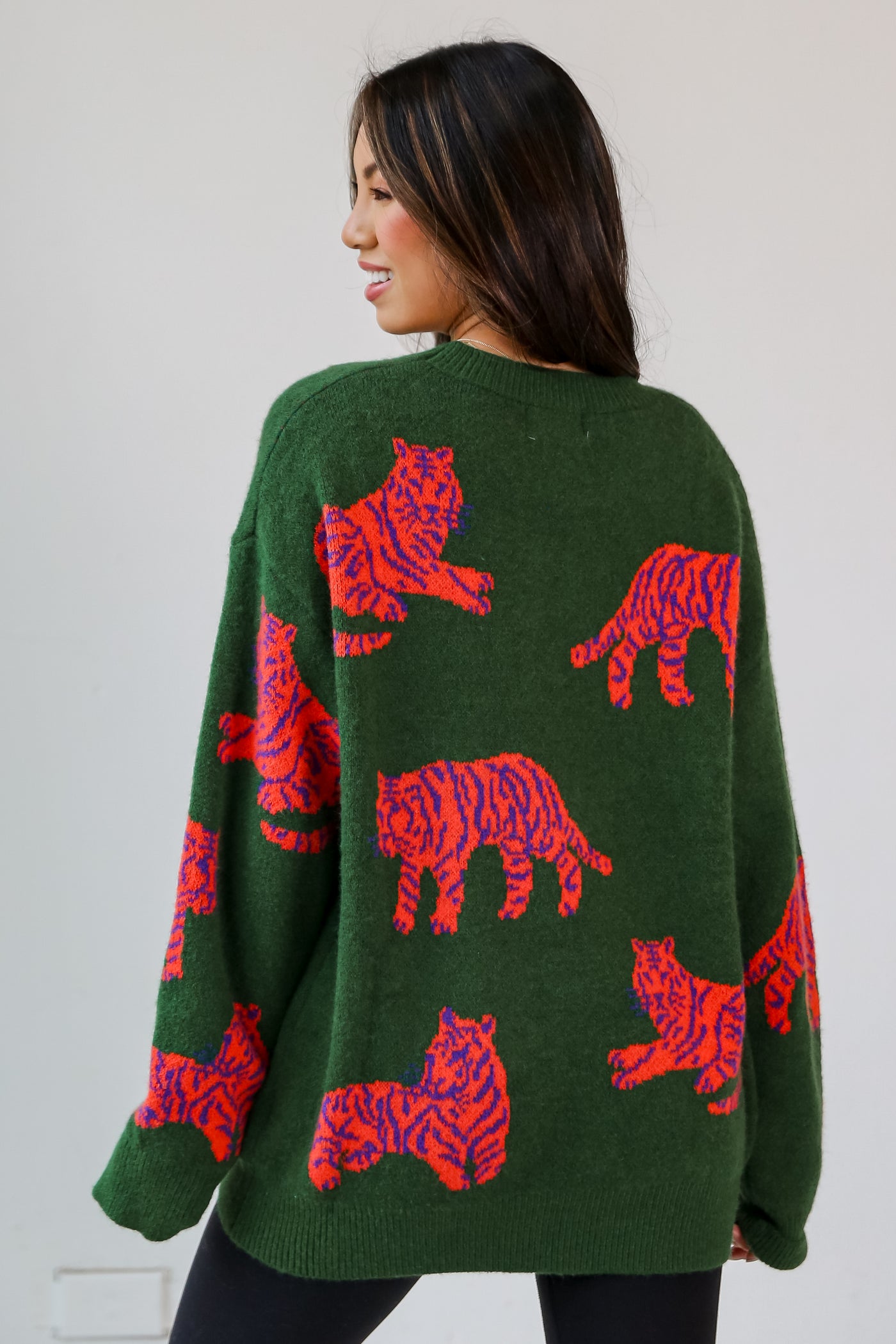 Kelly Green Tiger Oversized Sweater back view