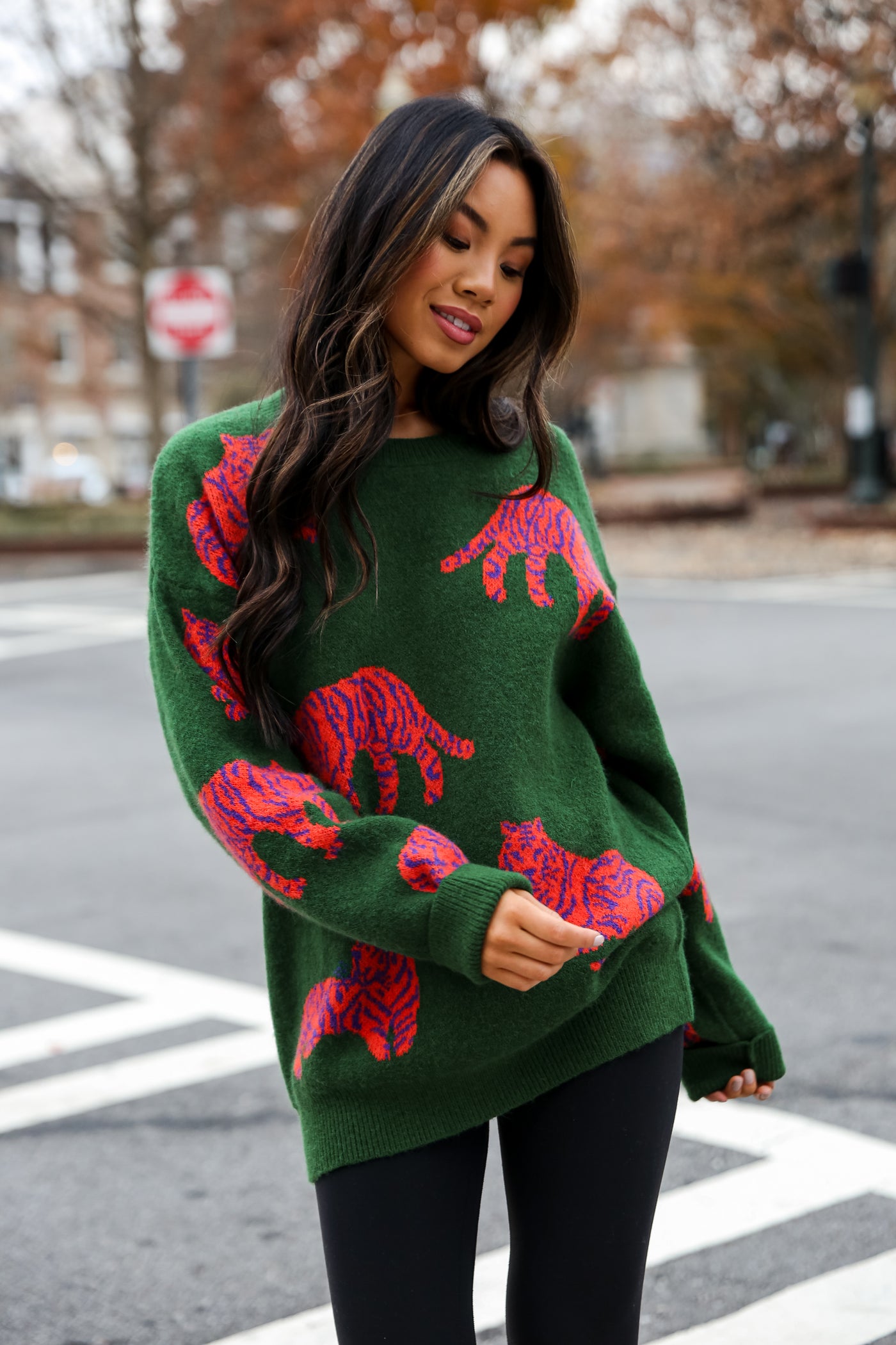 Kelly Green Tiger Oversized Sweater