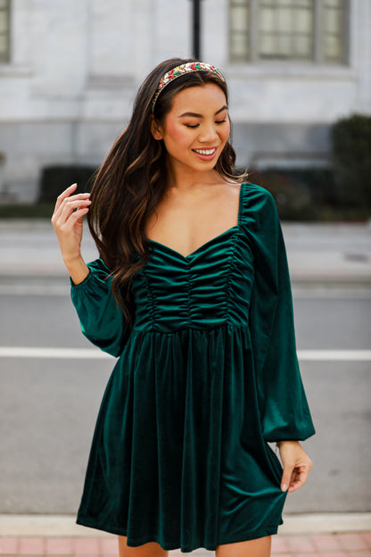 Hunter Green Velvet Mini Dress