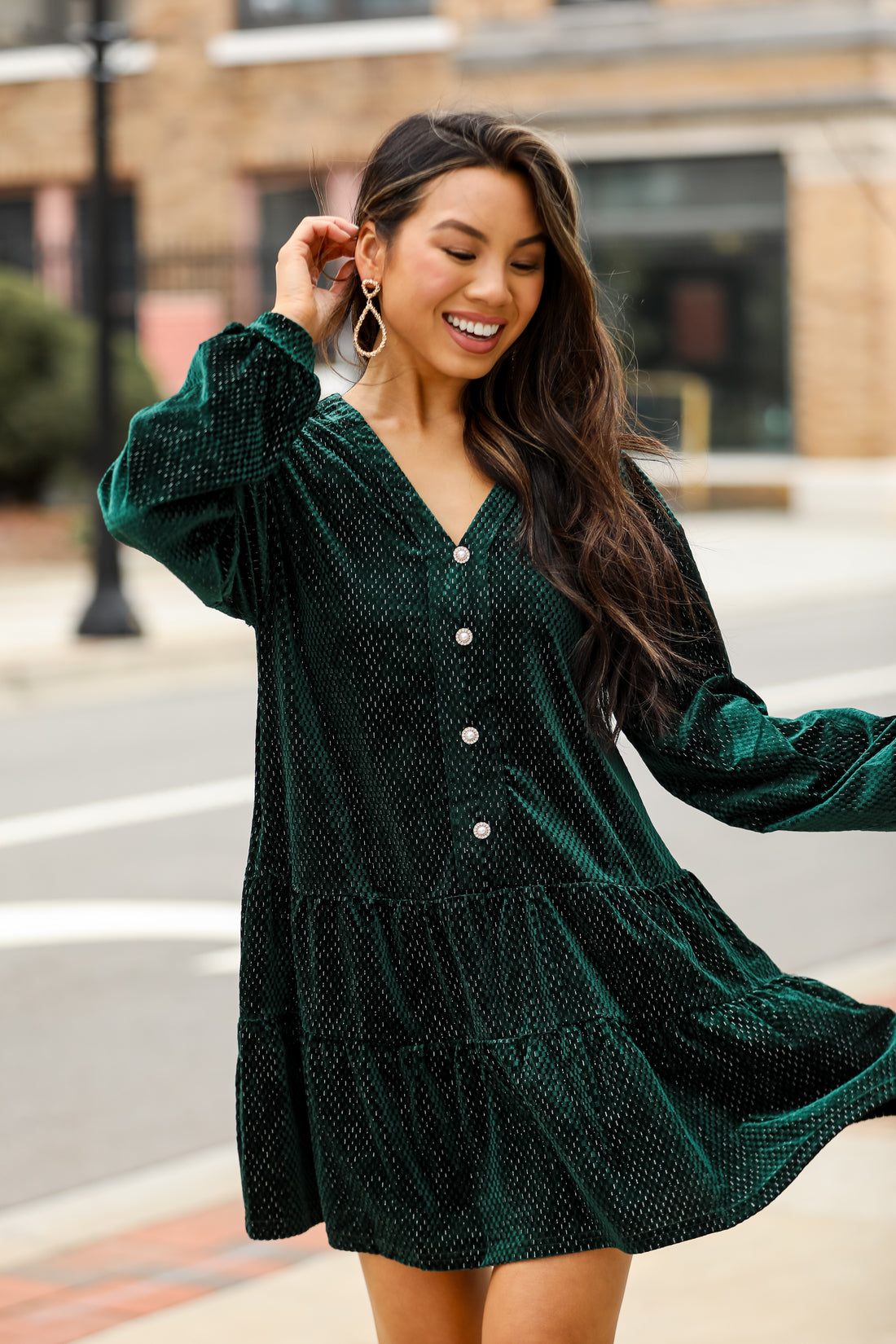 Hunter Green Velvet Mini Dress