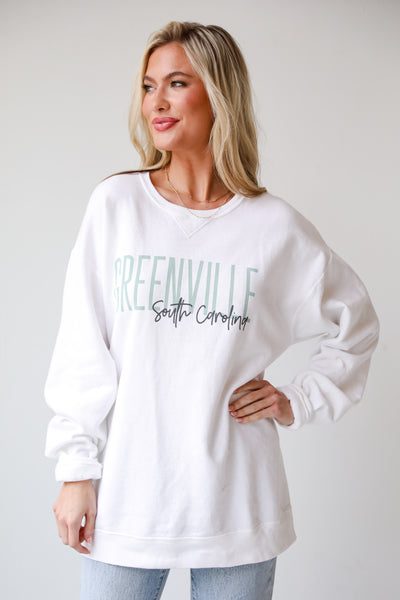oversized White Greenville South Carolina Script Sweatshirt