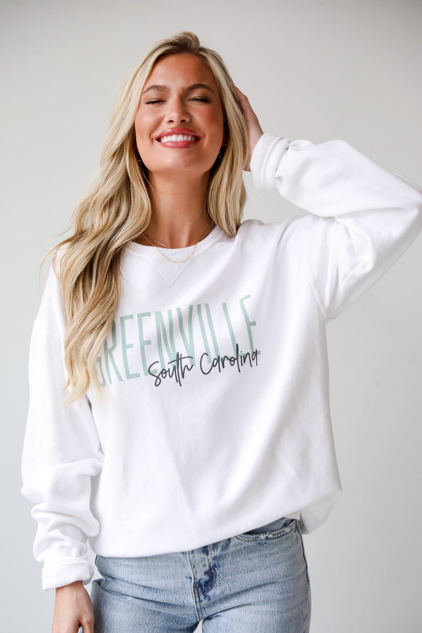 White Greenville South Carolina Script Sweatshirt for women