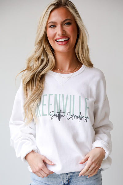 White Greenville South Carolina Script Sweatshirt