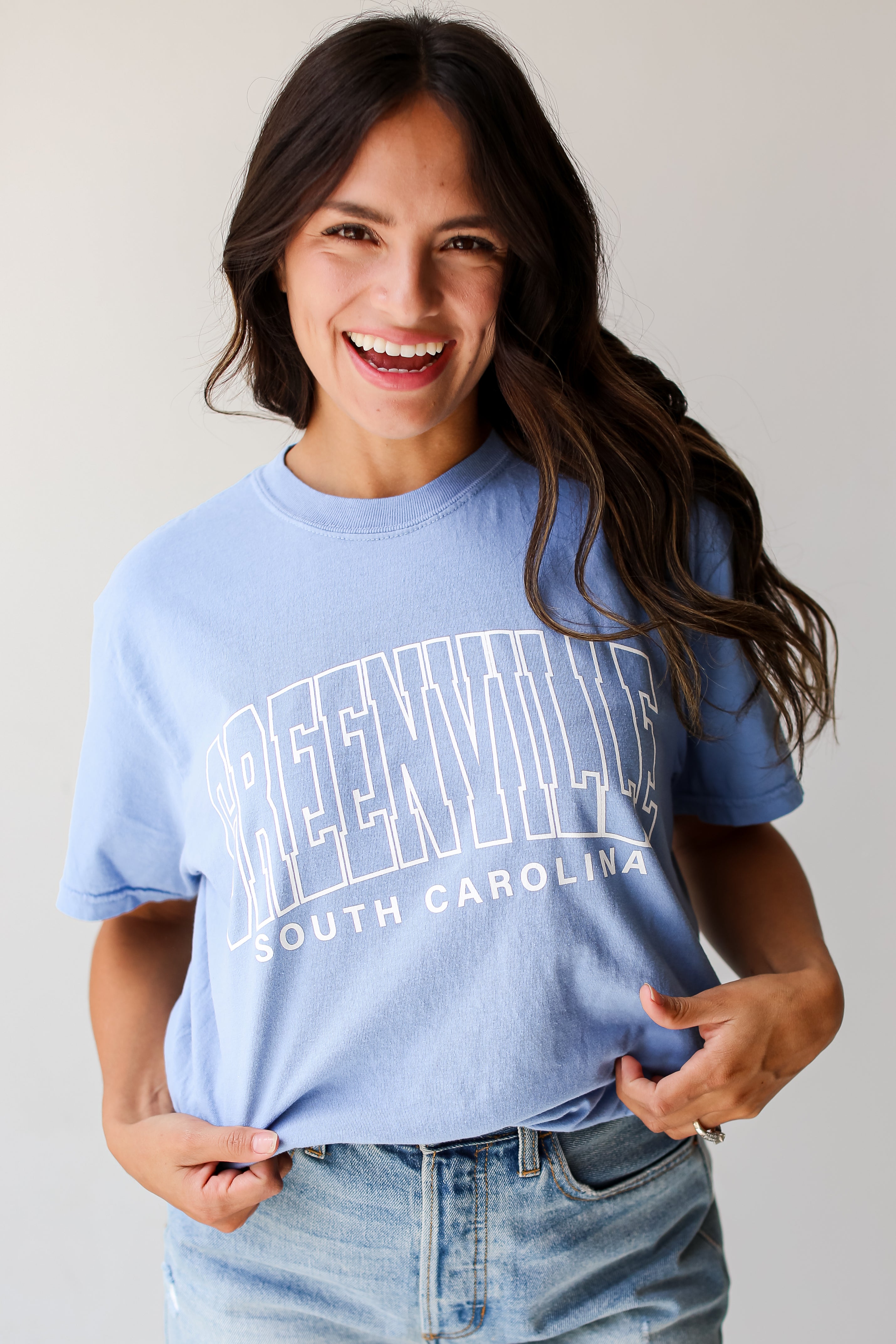 Light Blue Greenville South Carolina Tee on model