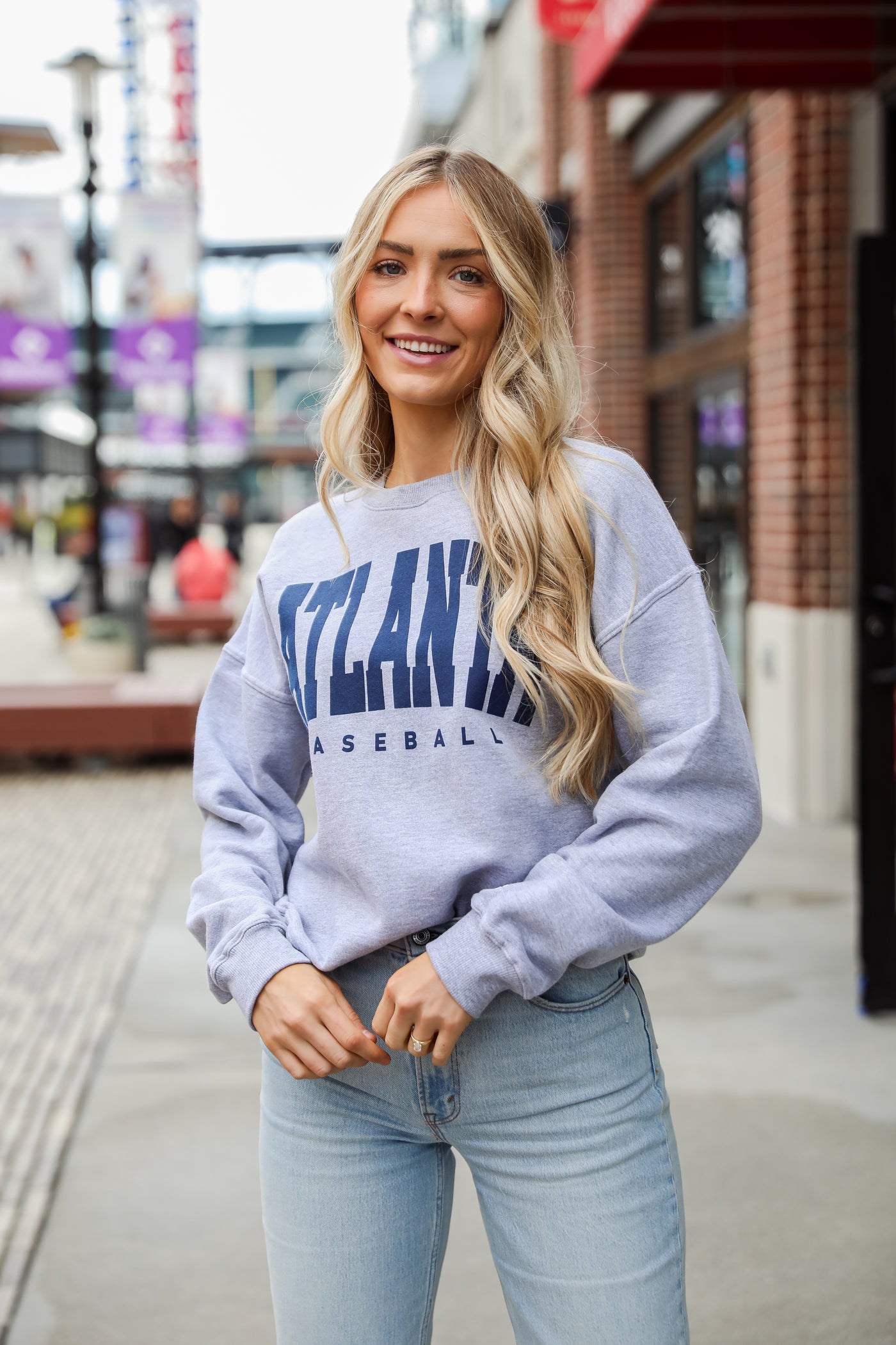 Heather Grey Atlanta Baseball Sweatshirt for women