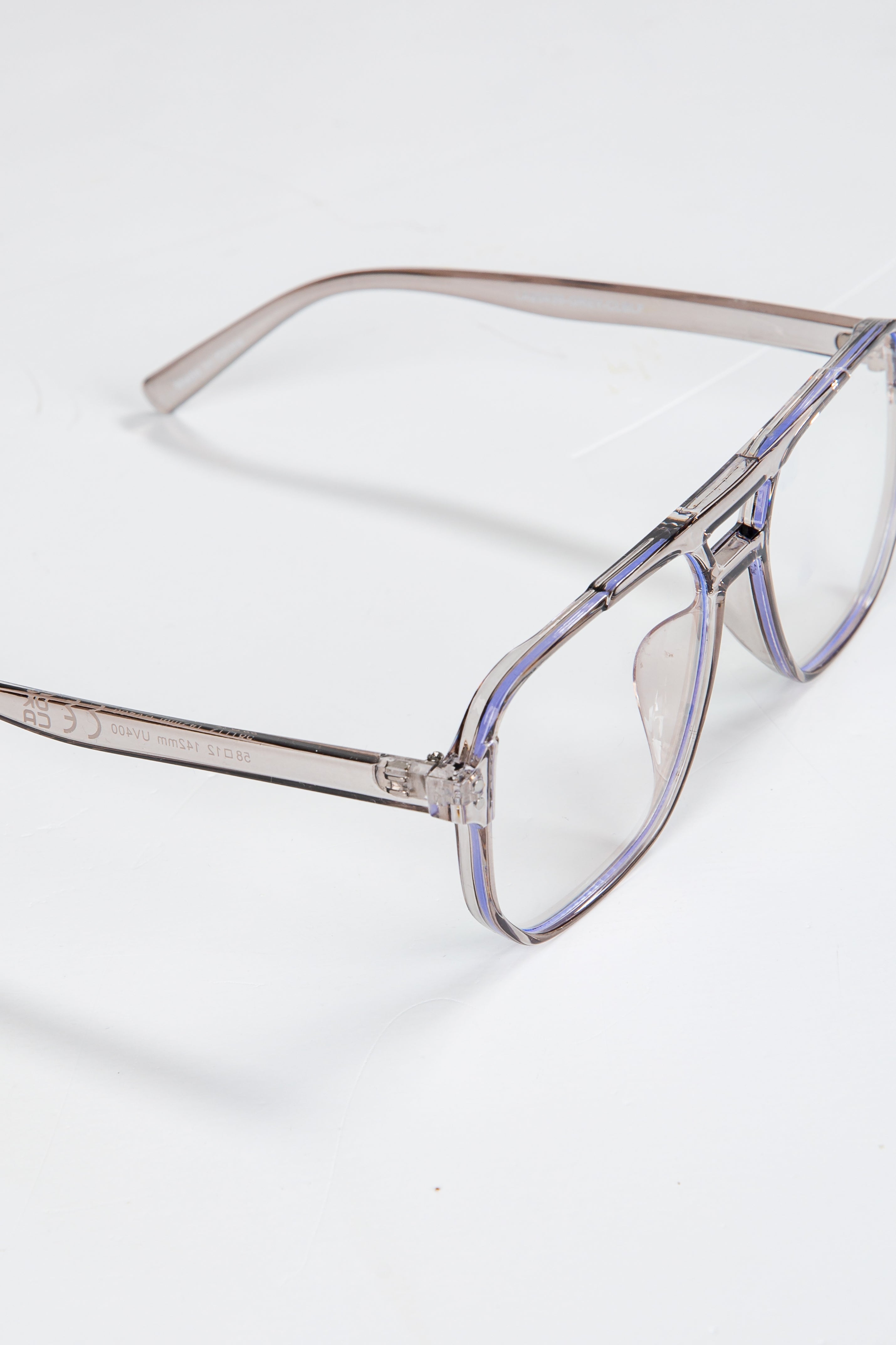 Eyeglasses with a clear lens on a white background