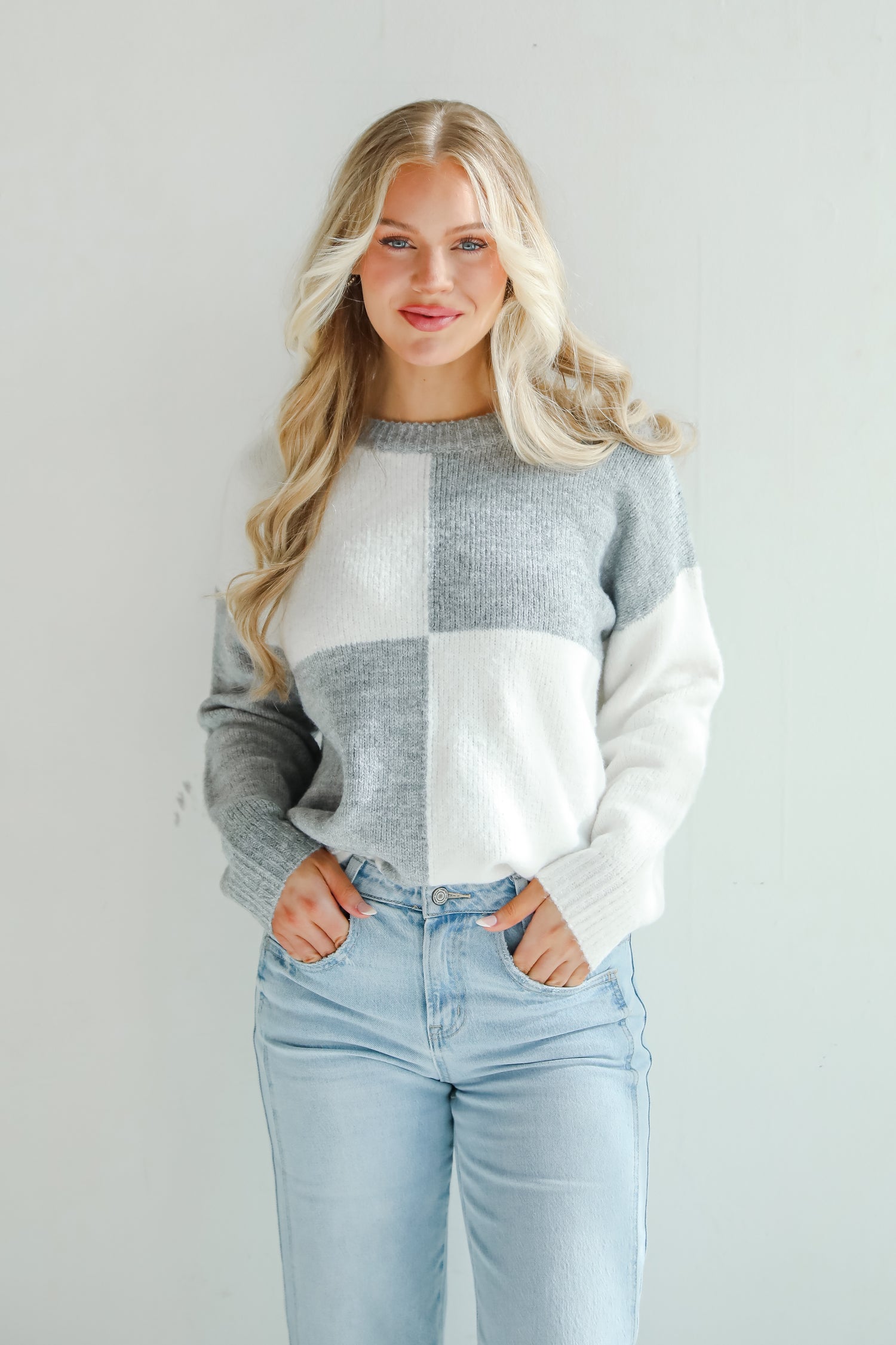 Winter Crush Heather Grey Checkered Sweater